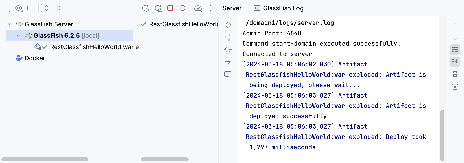 Started GlassFish server and deployed application in the Services tool window