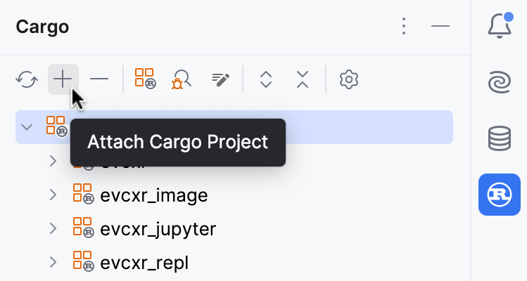 Attaching Cargo projects from the Cargo tool window