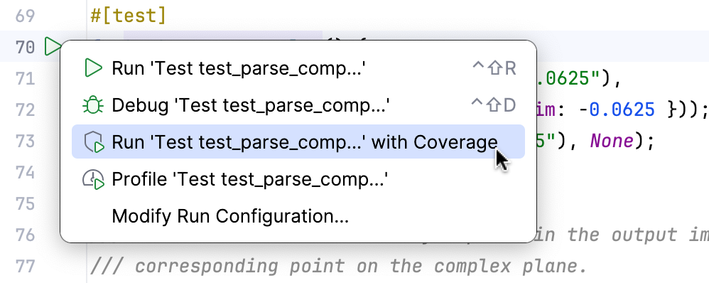 Running with coverage from Project view