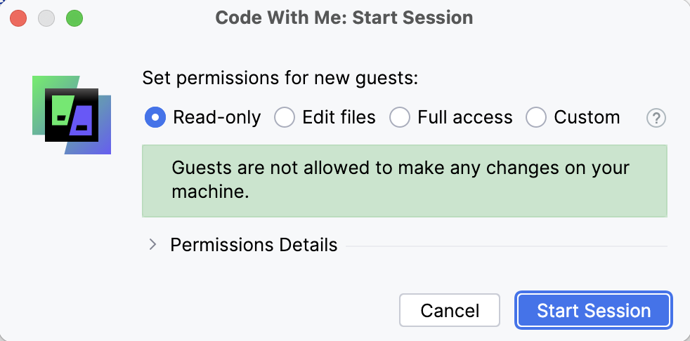 Code With Me Permissions dialog