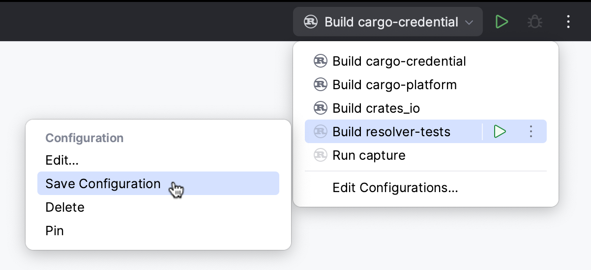 Saving a temporary configuration using the configuration switcher