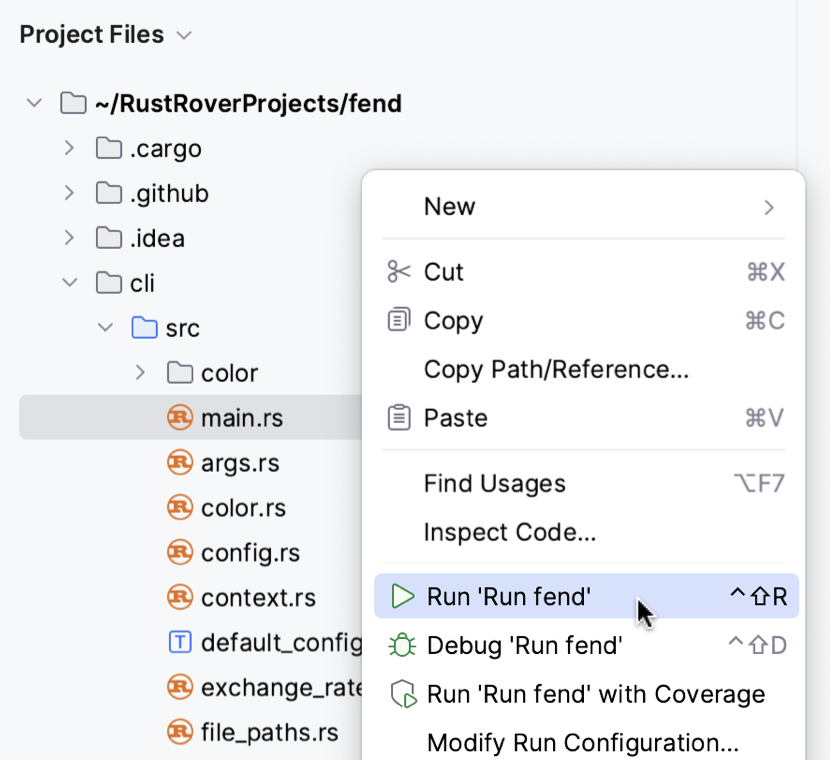 Run file from the context menu in Project view