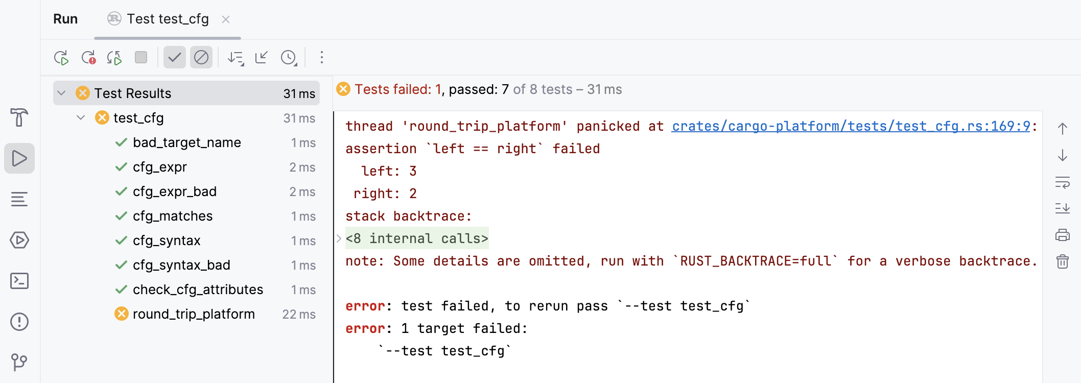 Test runner in the Run tool window