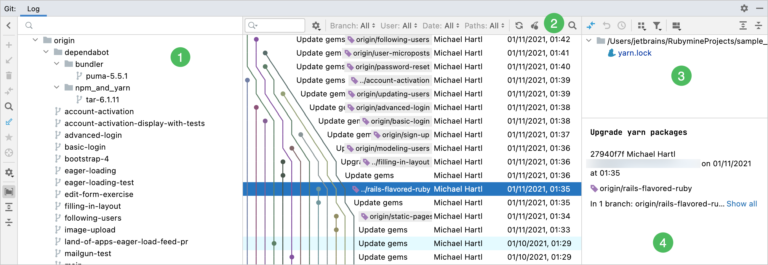 Git log tab