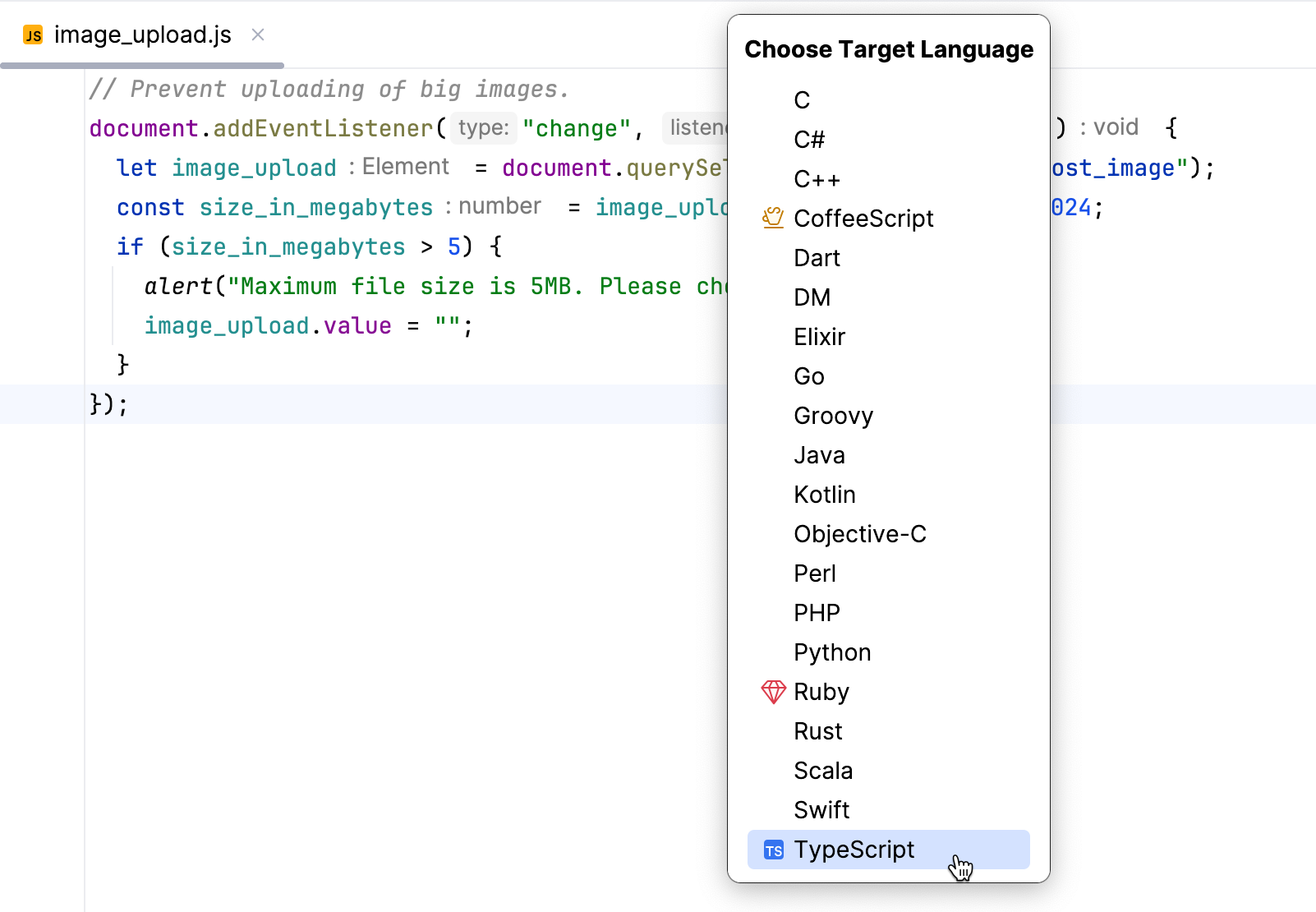 Target Language list