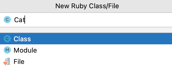 New Ruby File/Class dialog