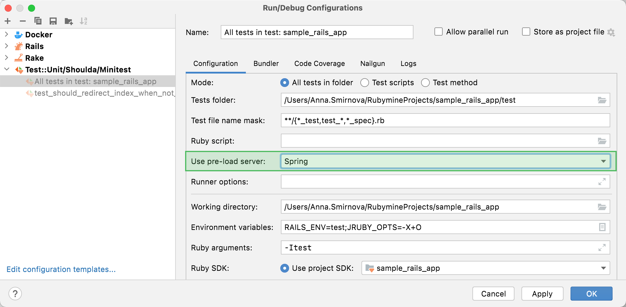 Run/debug configurations dialog