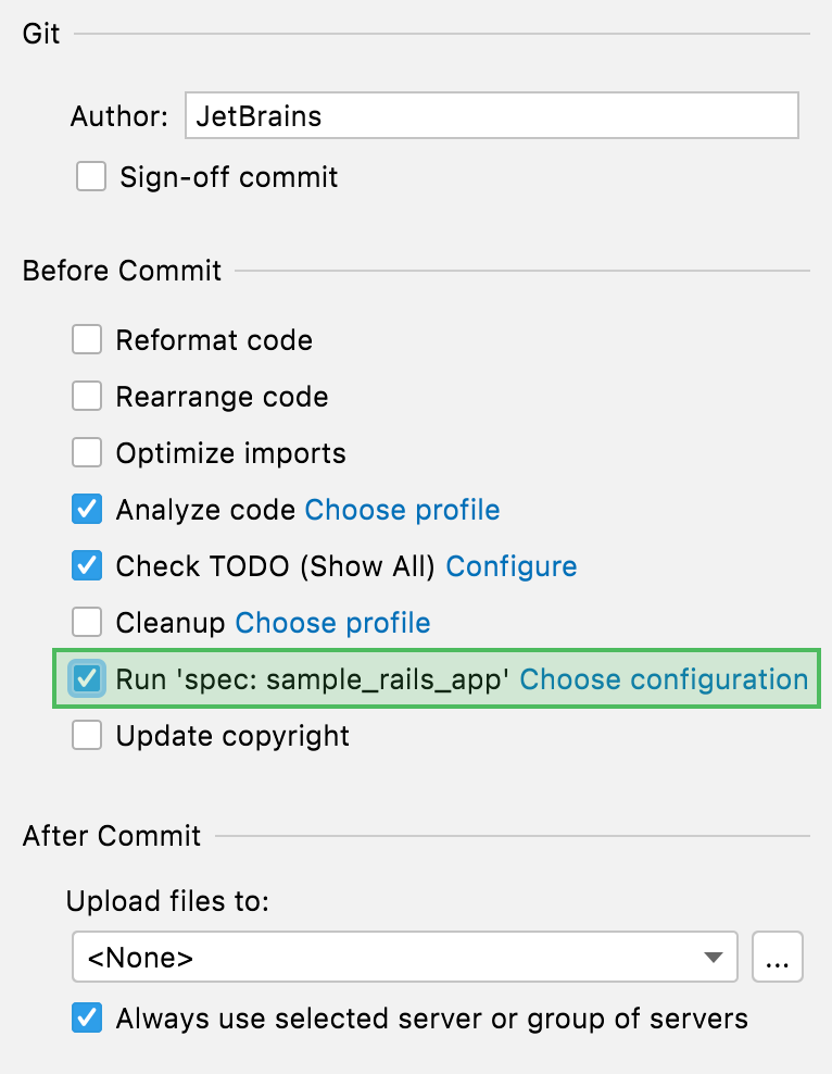 Pre-commit checks menu