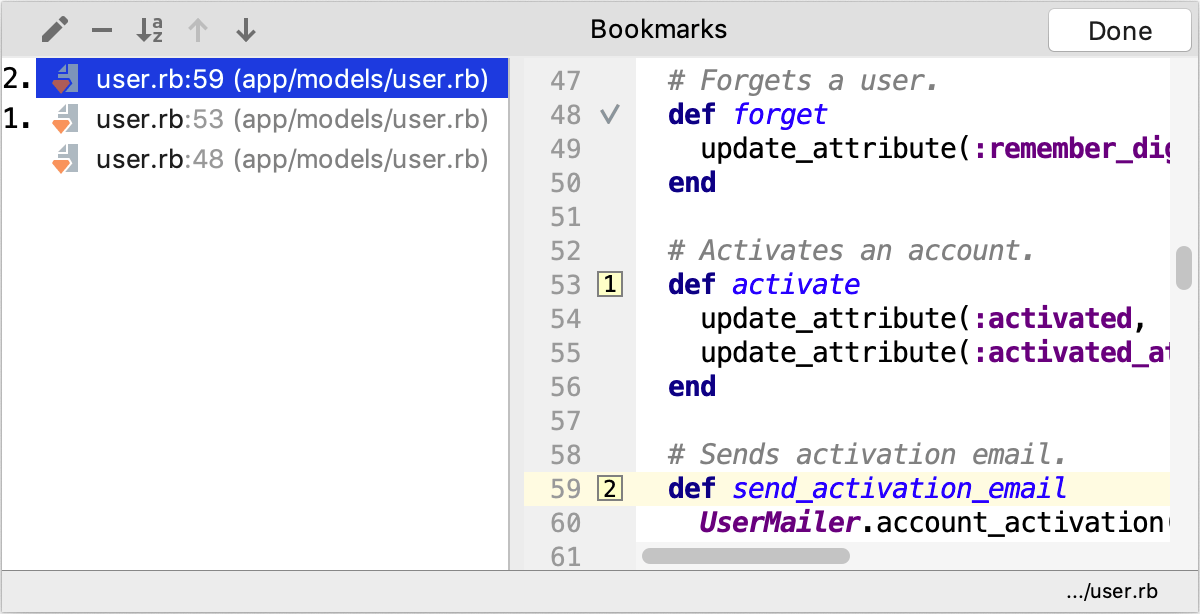 Bookmarks dialog