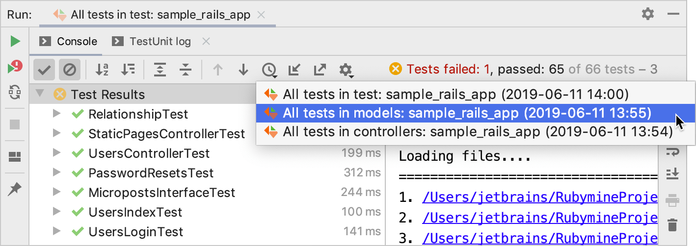 Viewing results of previous tests