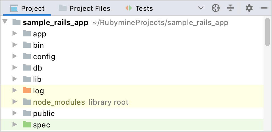 The Project tool window with the Group Tabs option disabled