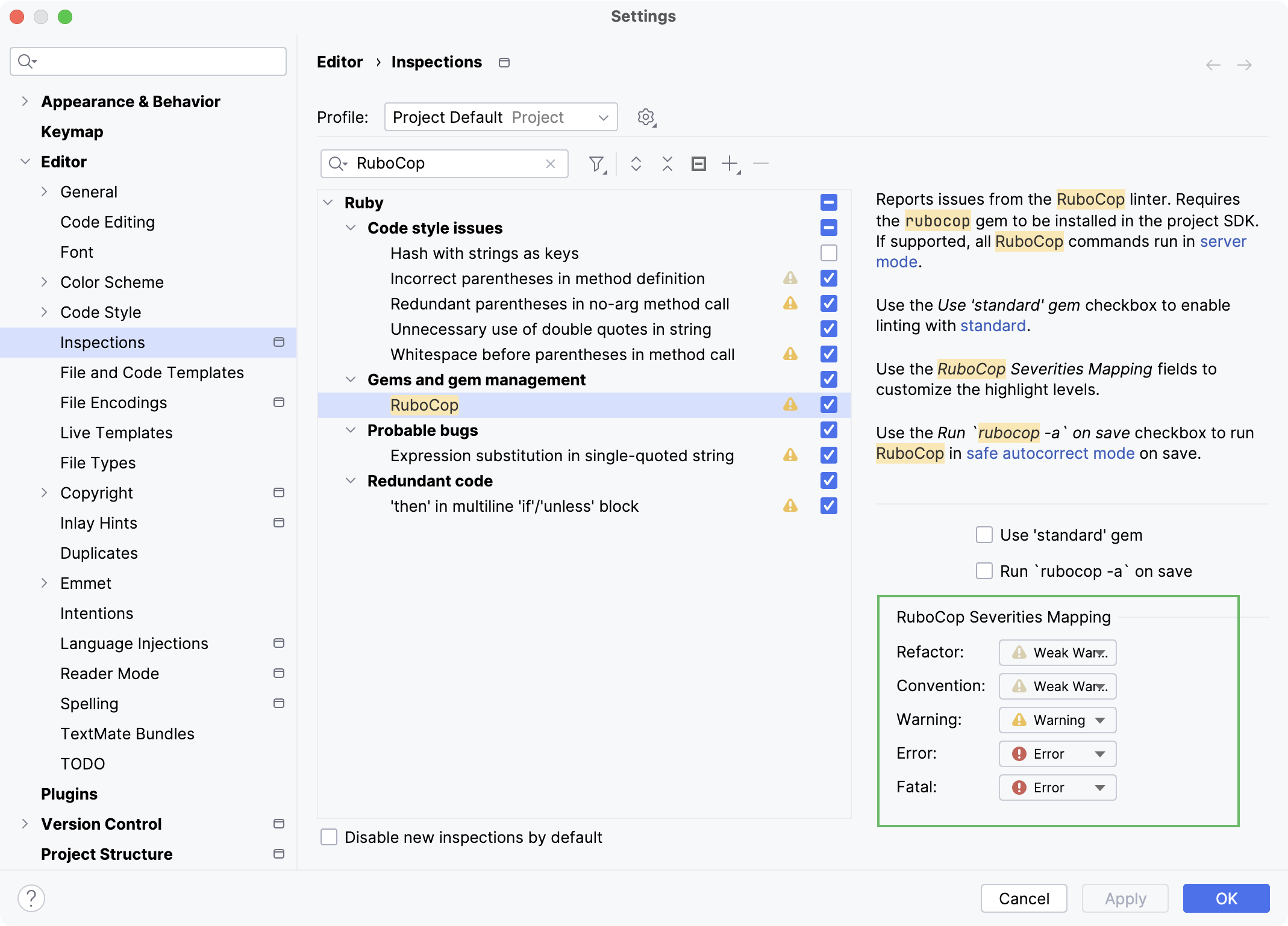 Severity mappings