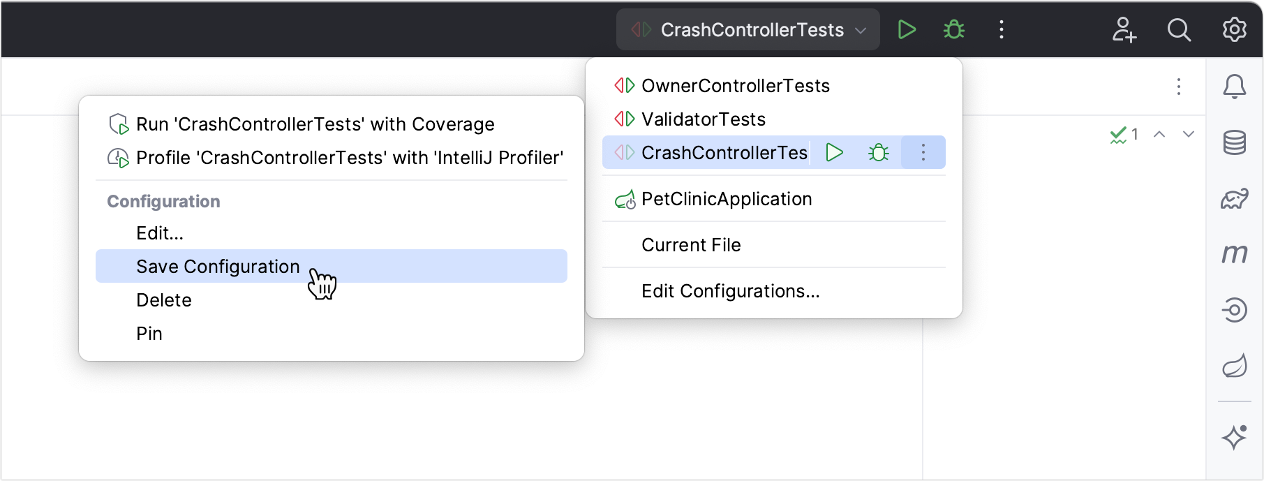 Save a temporary run configuration