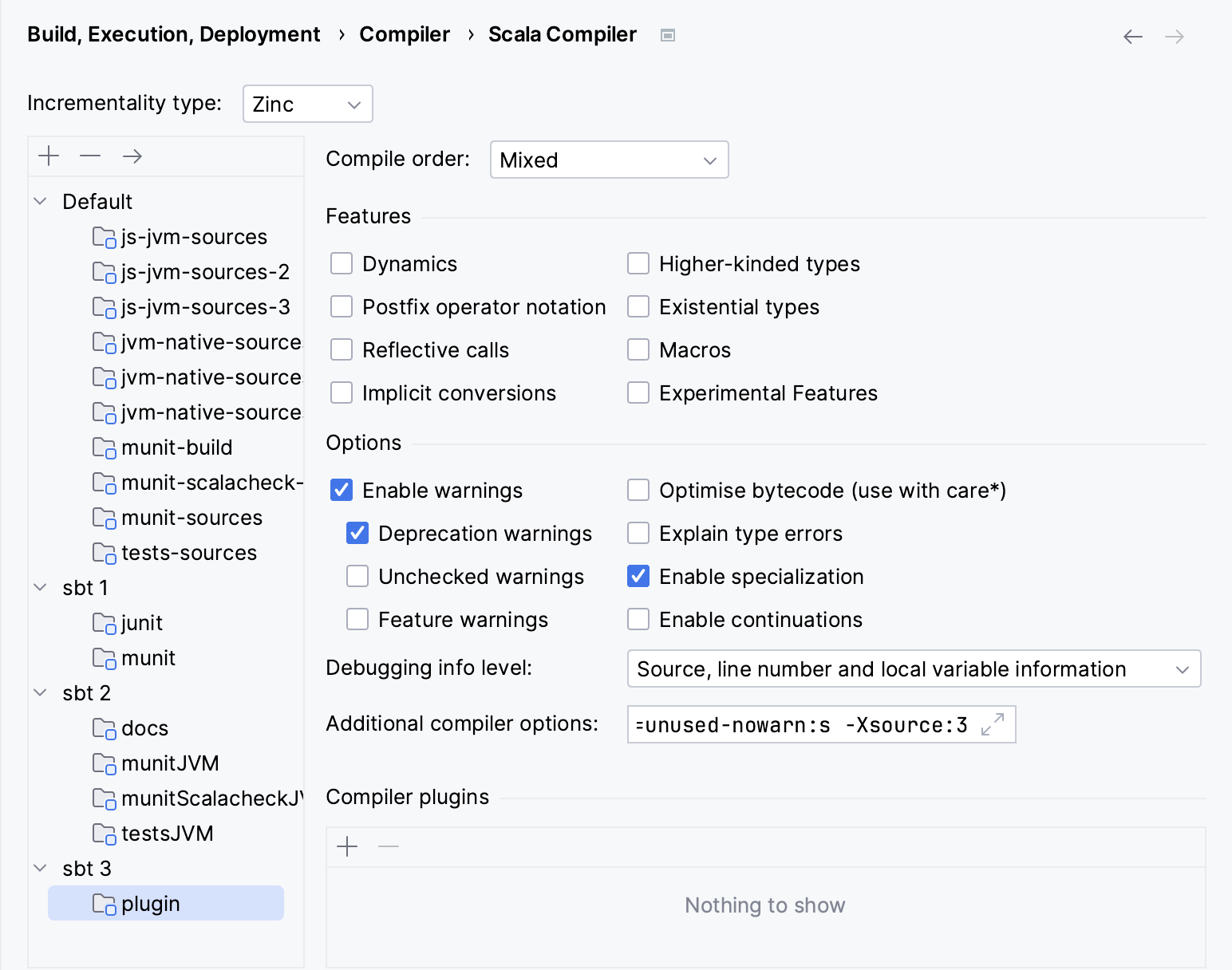 the Scala Compiler settings