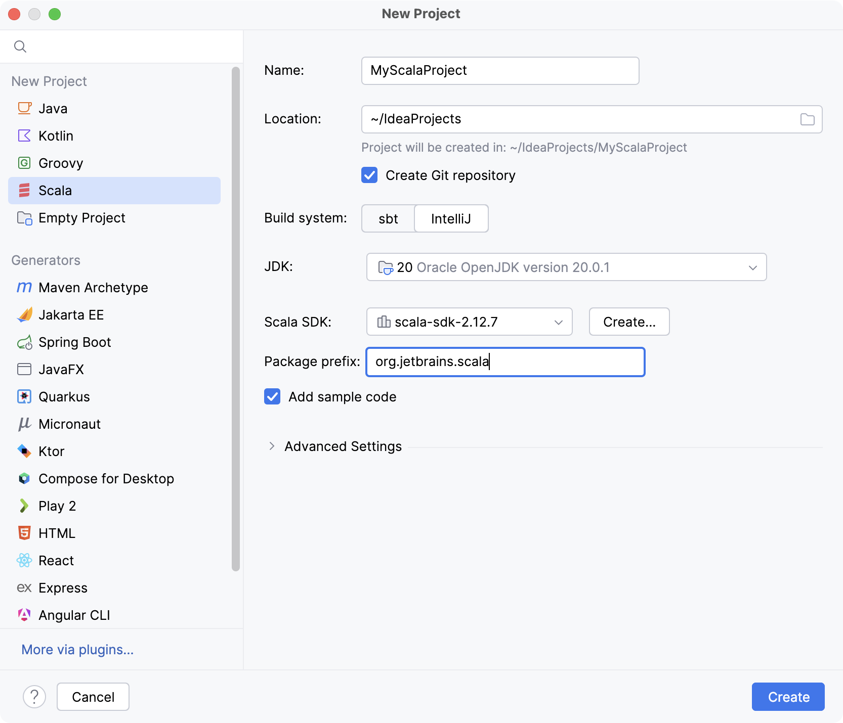 Creating a new Scala project with IntelliJ