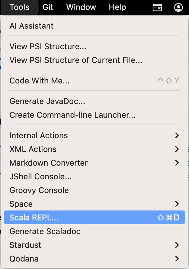 Scala REPL in the Tools window