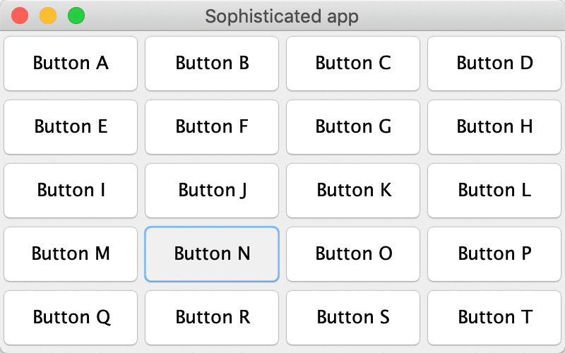 The example app UI with a lot of buttons