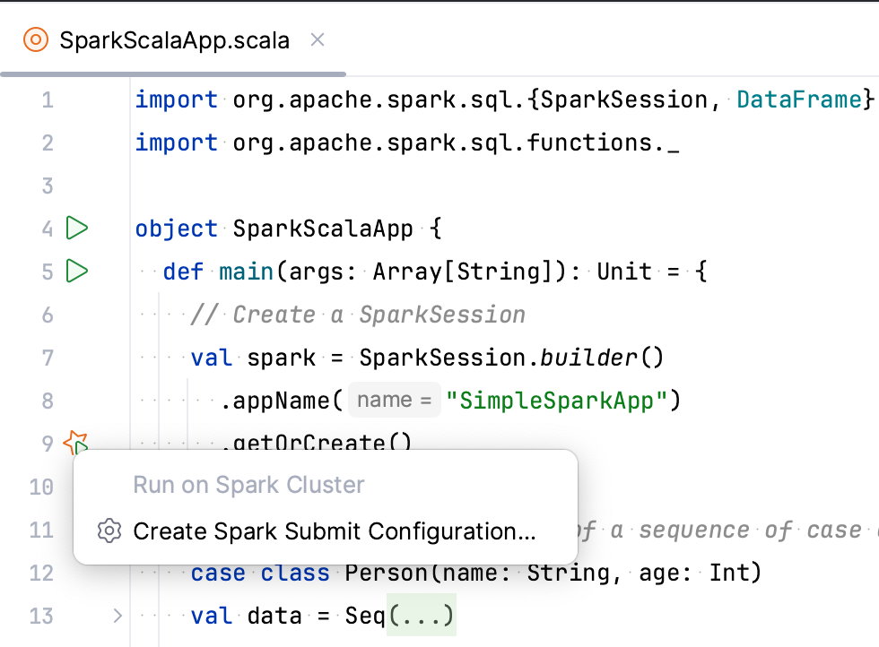 Spark Crete Run Configuration