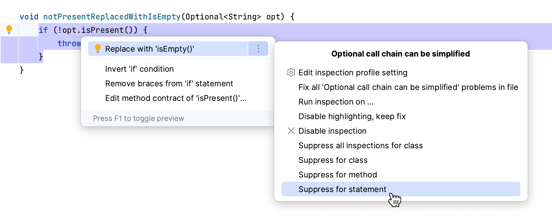 Suppressing an inspection