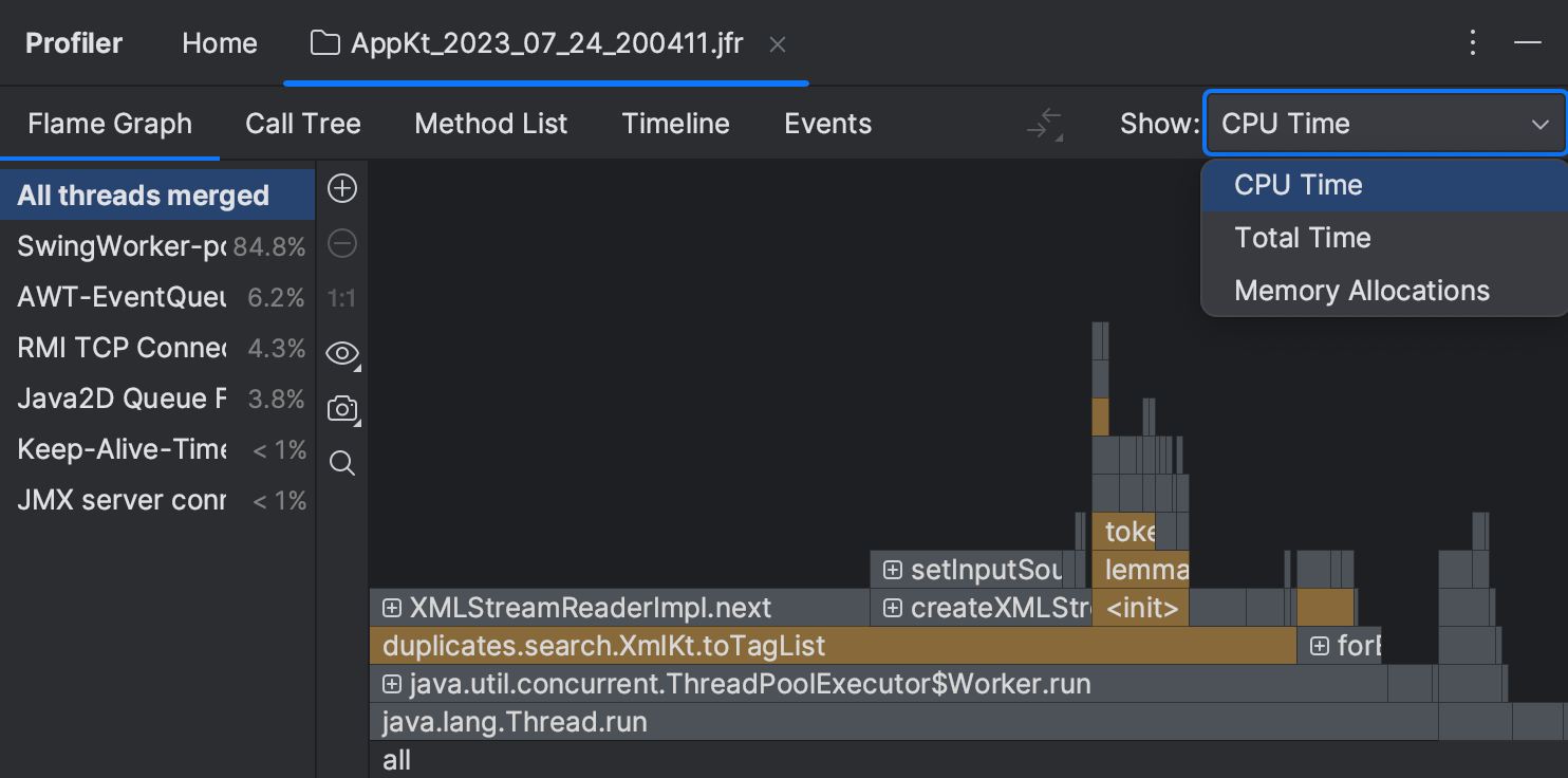Read the profiler snapshot IntelliJ IDEA Documentation