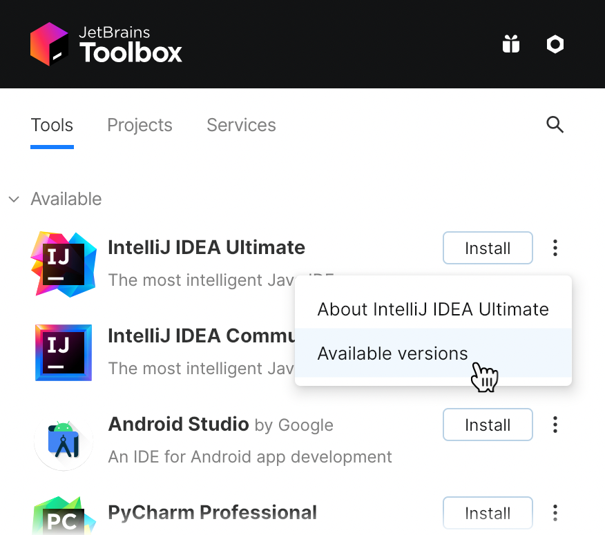 IntelliJ IDEA in the Toolbox app