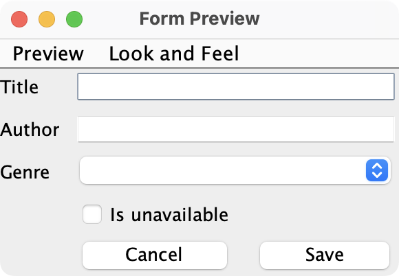 The Form Preview dialog