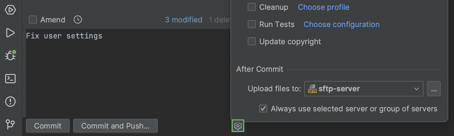 Upload files from after commit area