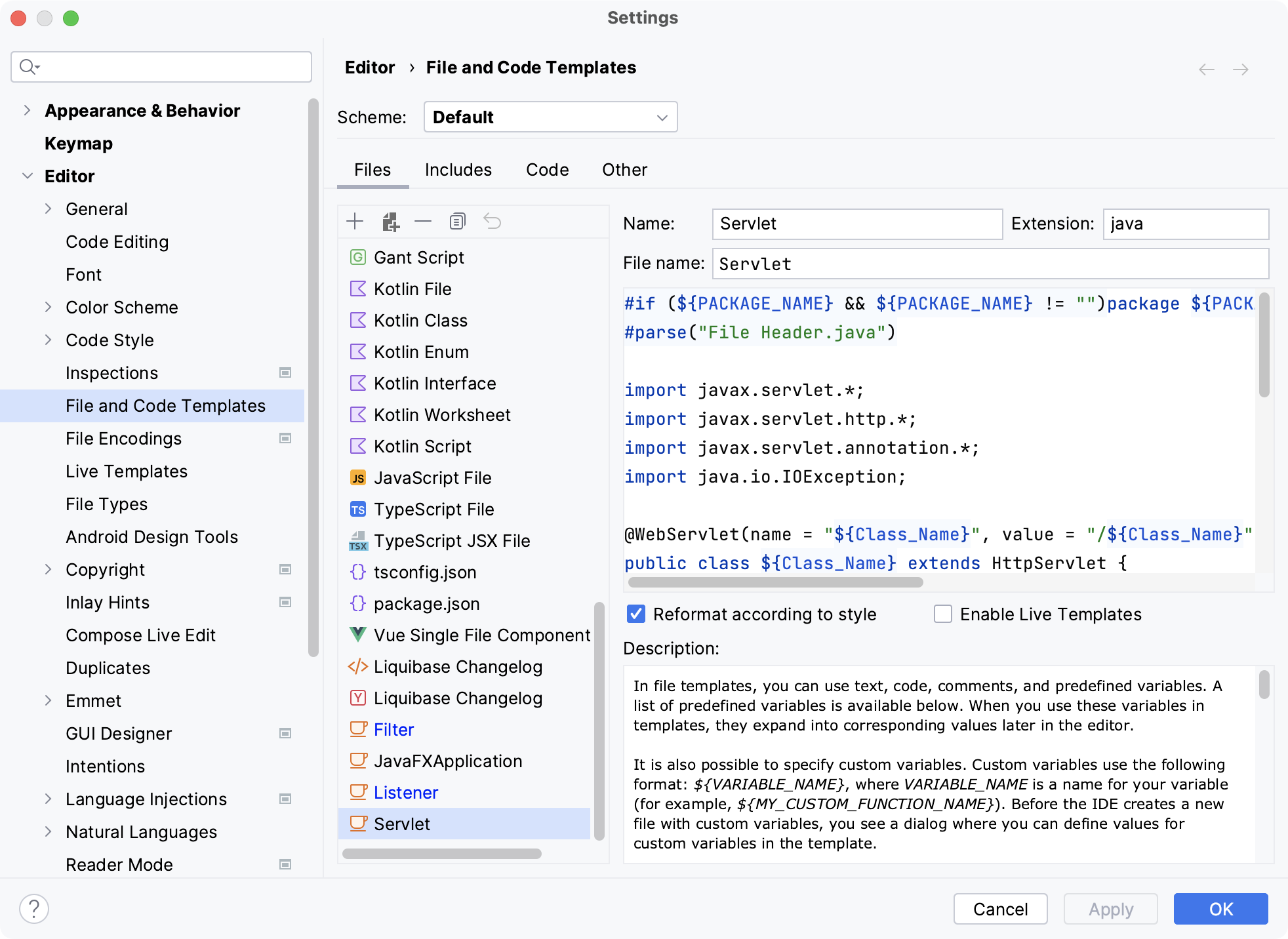 Defining template for Filter Web application element