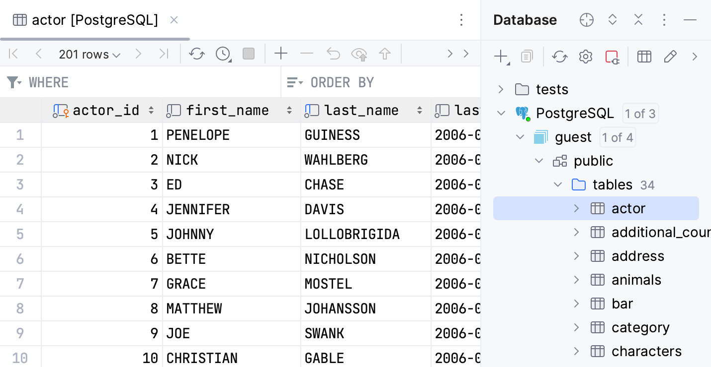 Working with tables