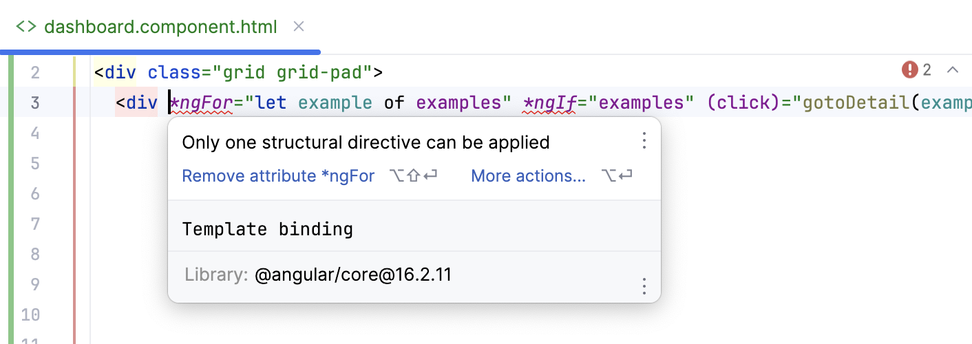 Angular inspection: incorrect use of structural directive
