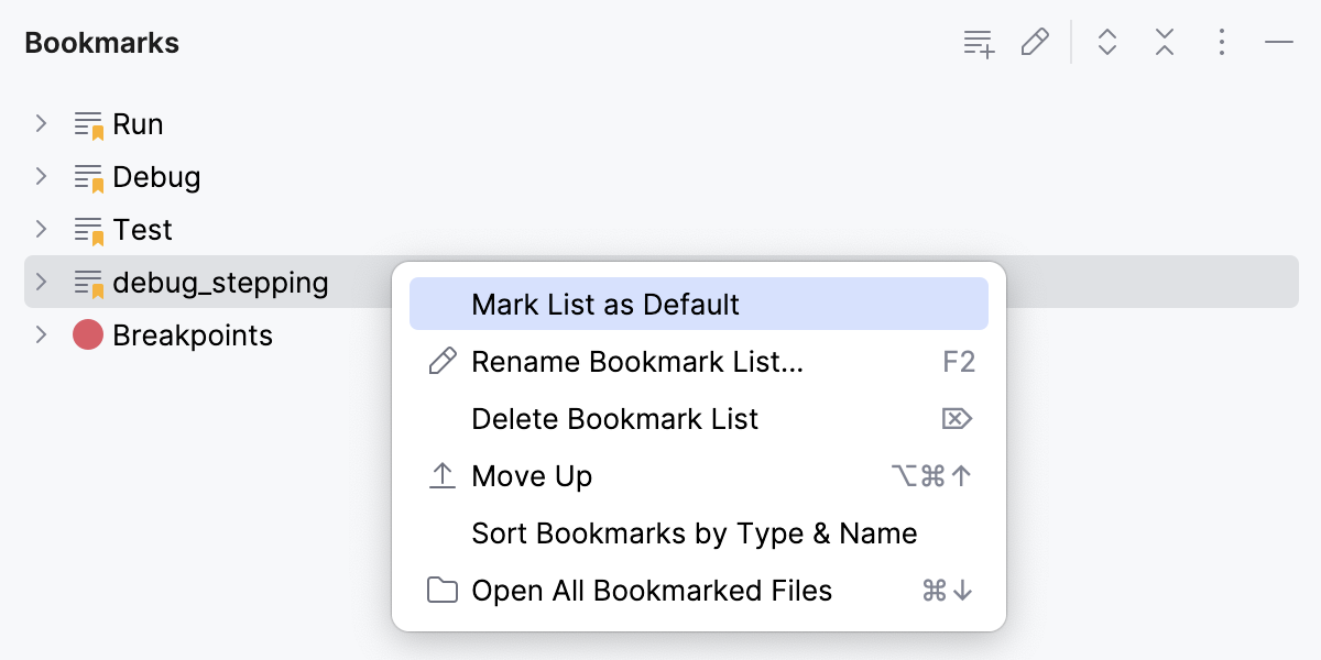 Set a bookmarks list default