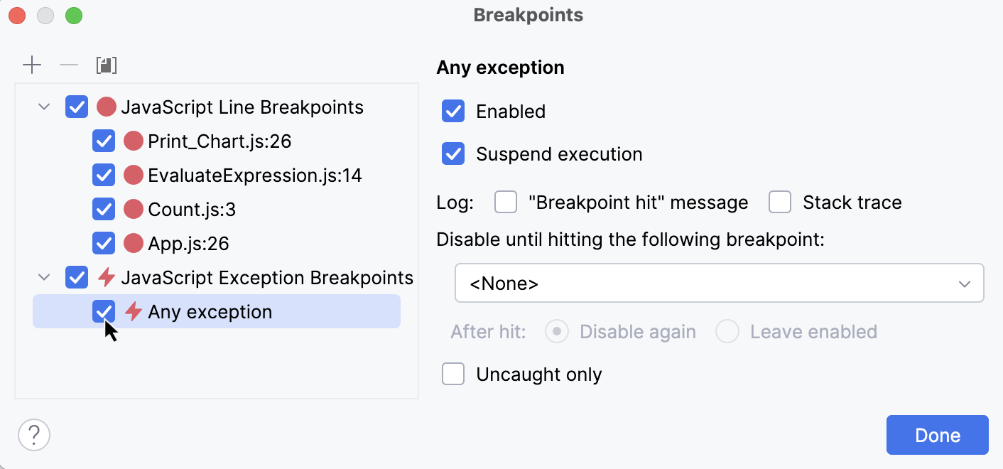 Exception breakpoint: Any breakpoint