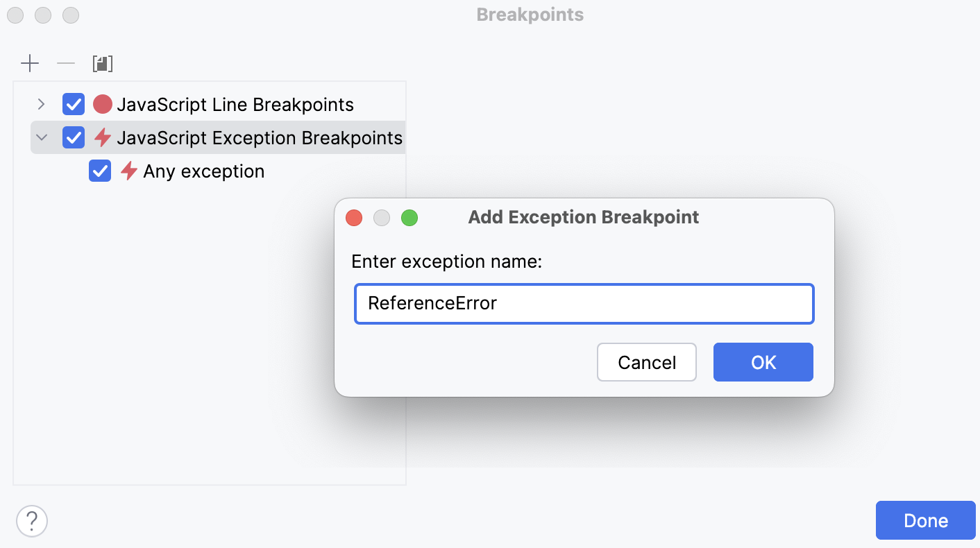 Add a ReferenceError exception breakpoint