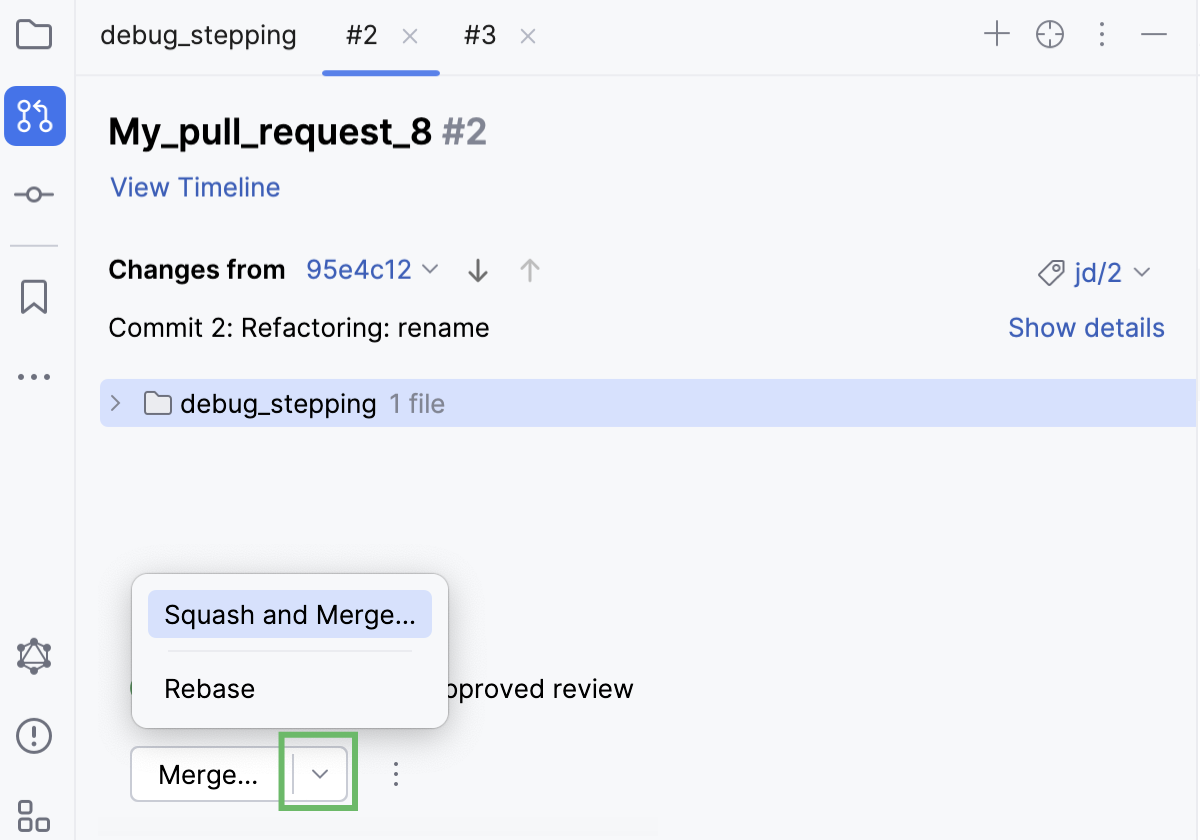 Pull request overview with merge options