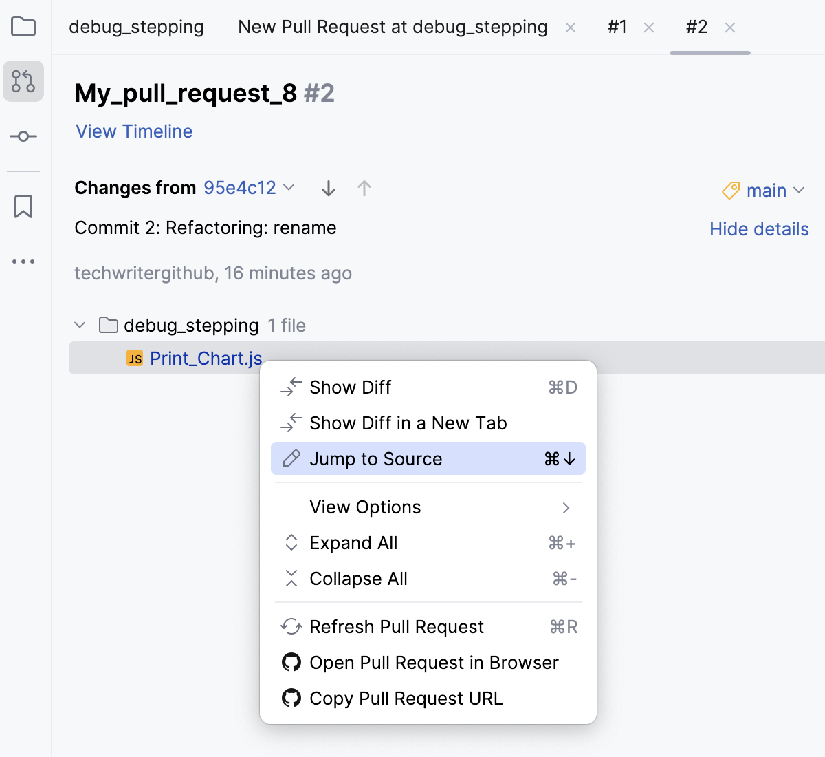 Start a review with Jump To Source