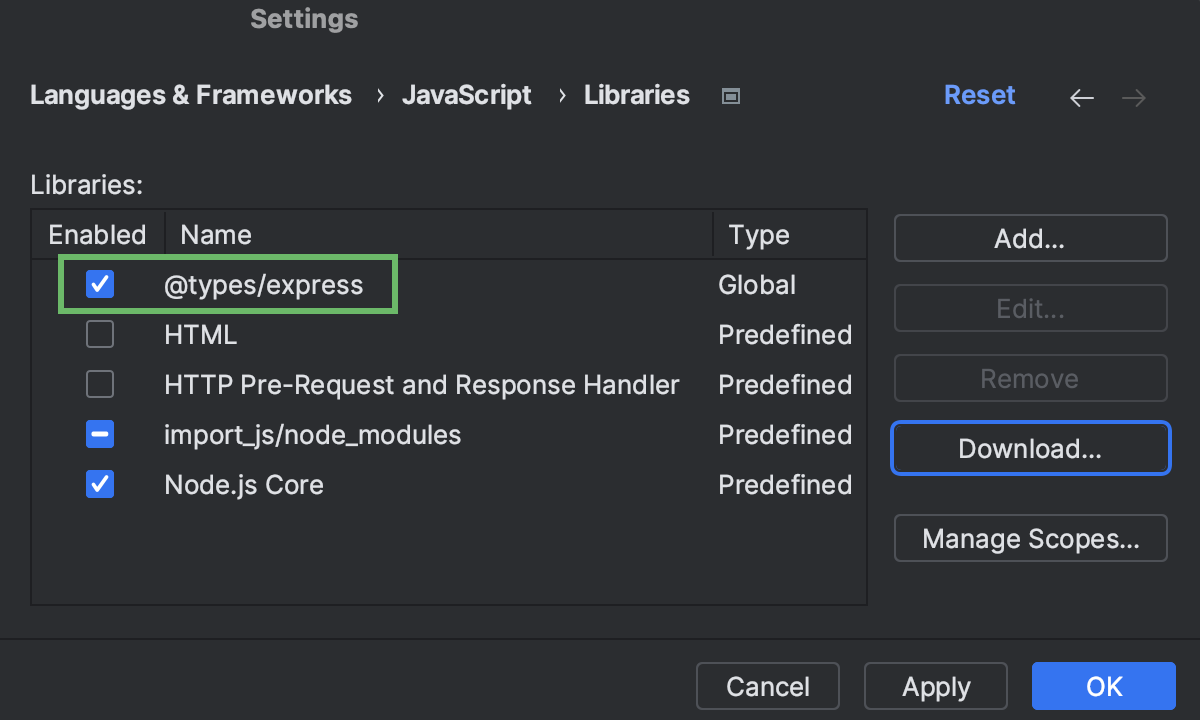 Configure JavaScript libraries | PyCharm Documentation
