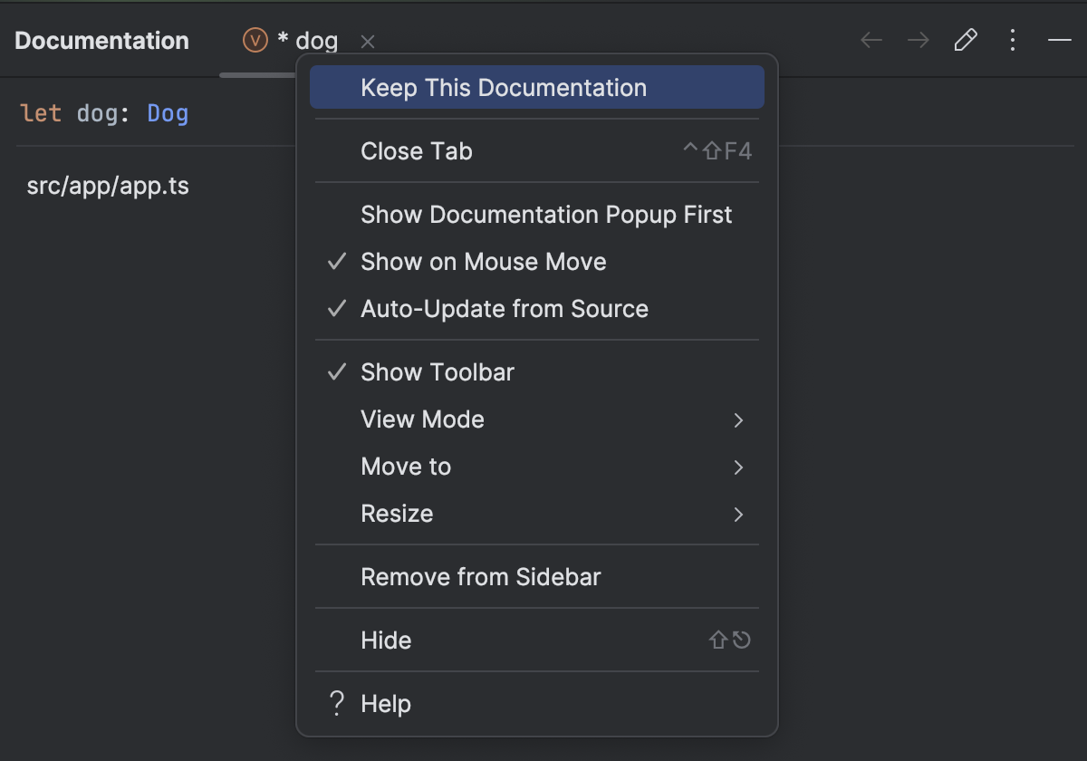 Viewing Inline Documentation | WebStorm Documentation image.