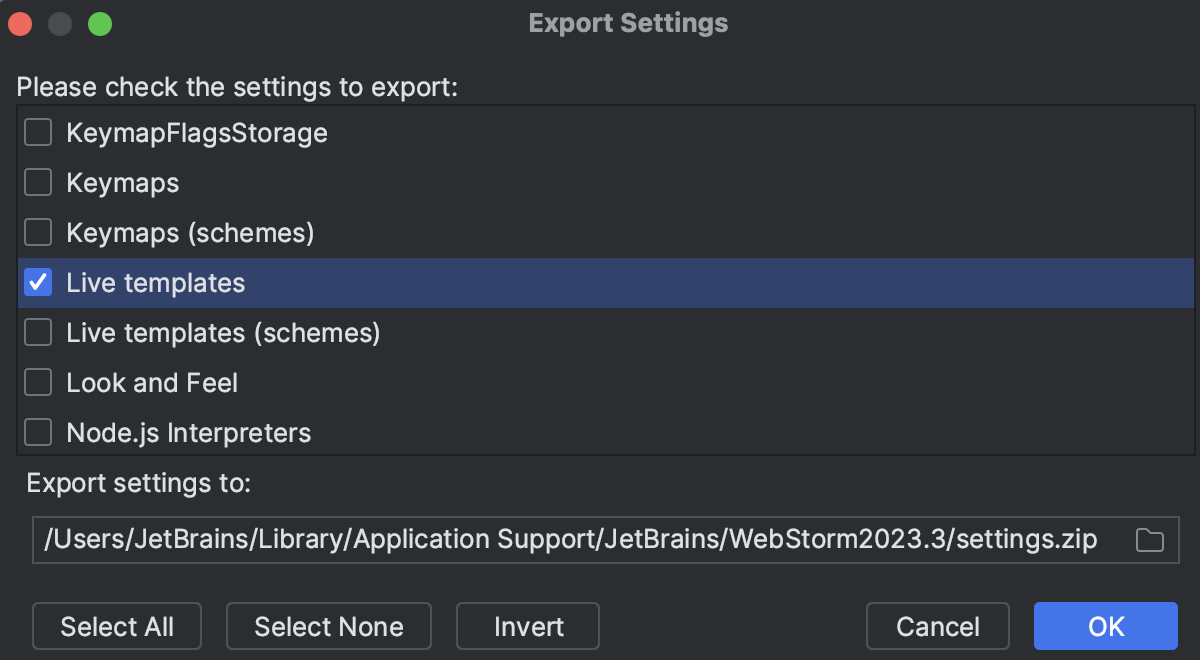 Share live templates | WebStorm Documentation