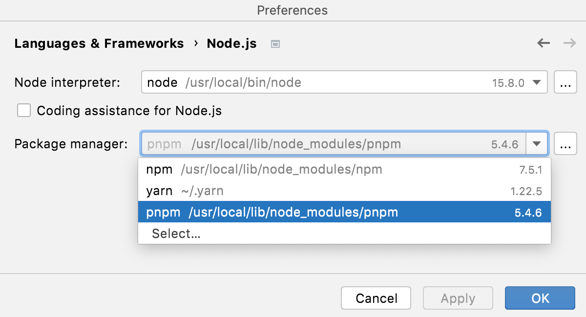 Select project package manager: choose the system default installation