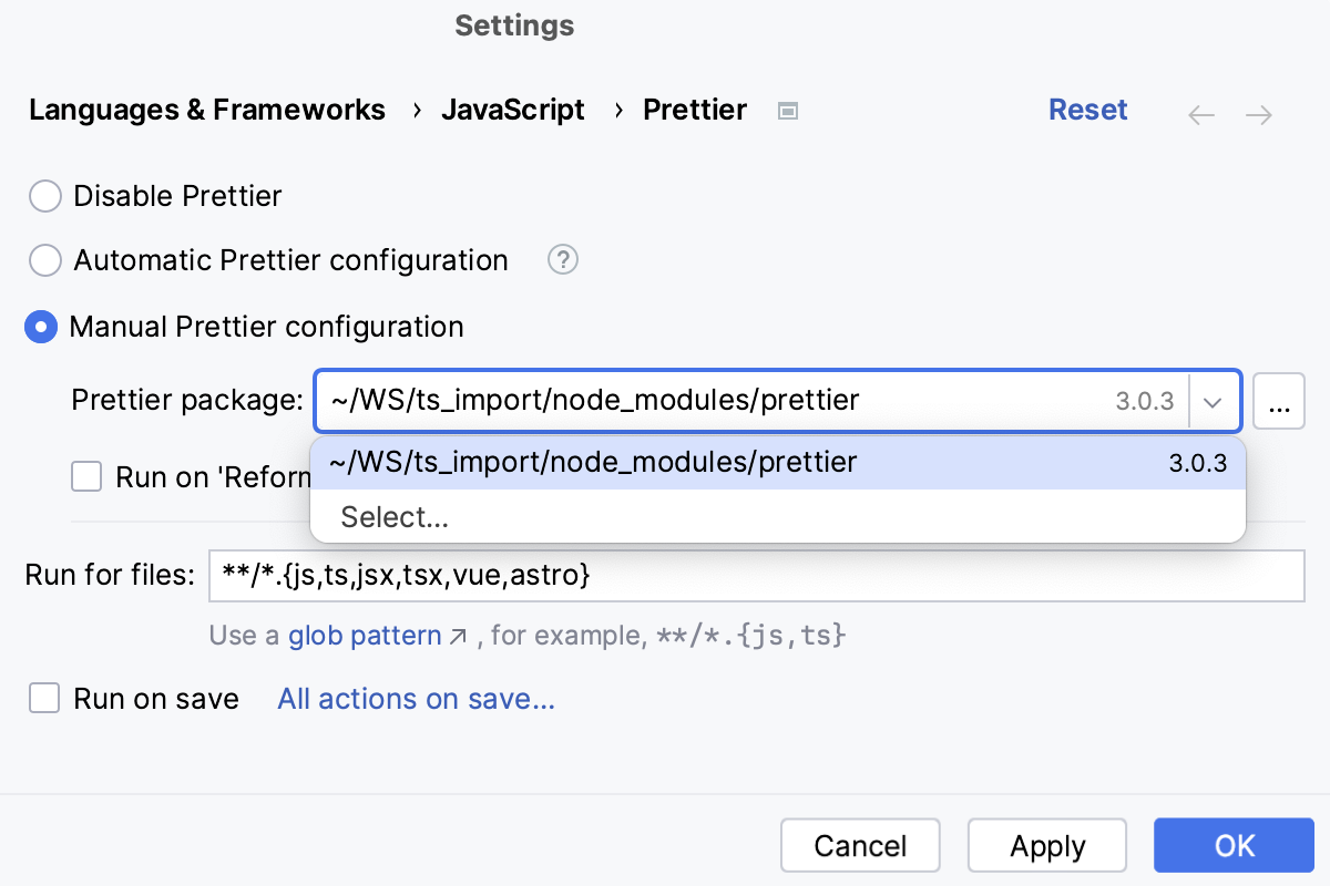 Configure Prettier: manual mode