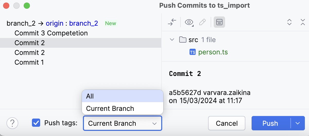 Push Tags in the Push Commits dialog