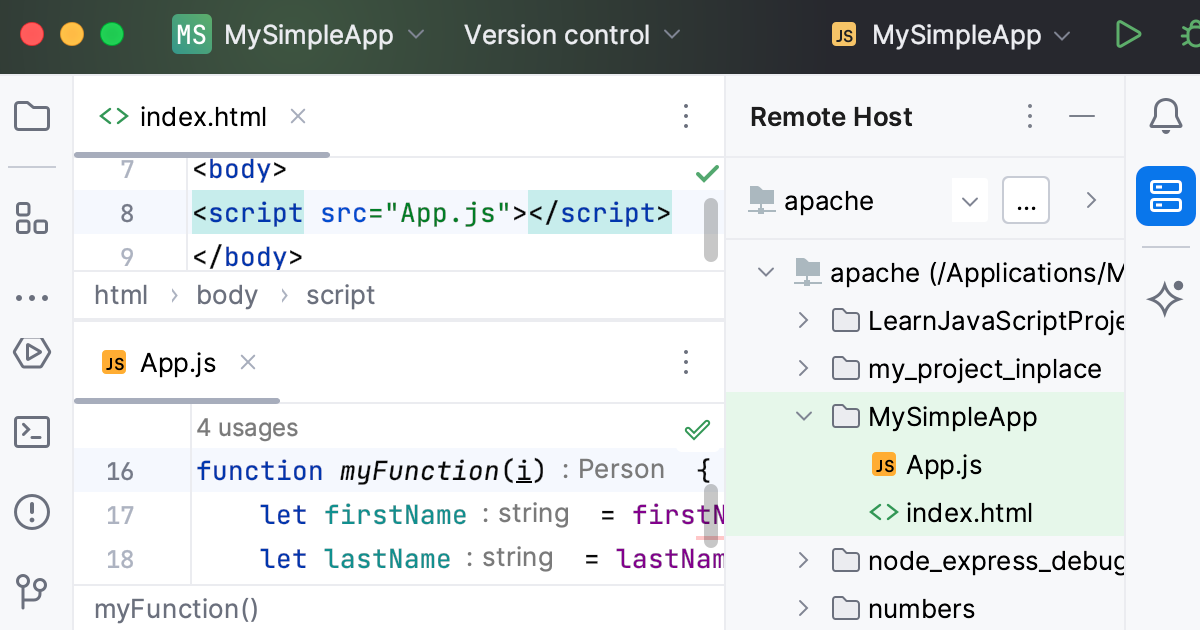 Debug JavaScript on an external web server: uploaded sources on the remote host