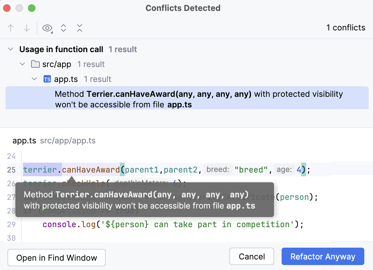 Refactoring conflicts dialog