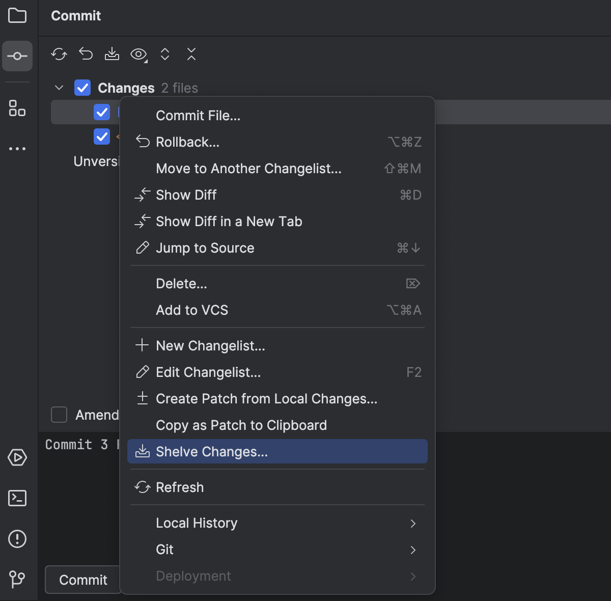 Shelve or stash changes | WebStorm Documentation