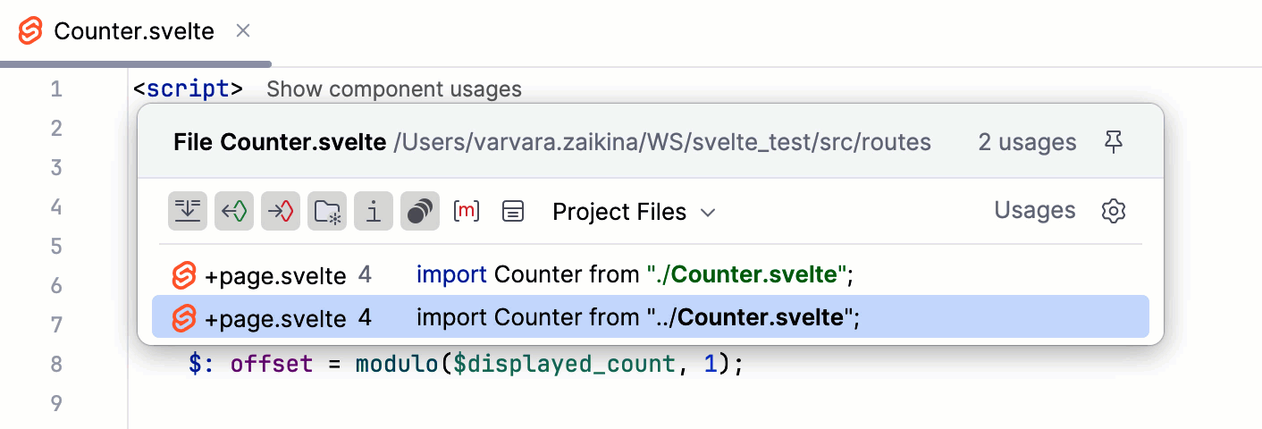 Svelte: Navigate with Component Usages