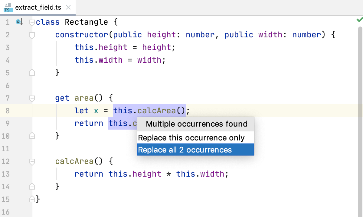 Extract field in TypeScript: several occurrences of an expression detected