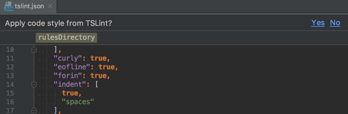 IntelliJ IDEA suggests importing the code style from tslint.json