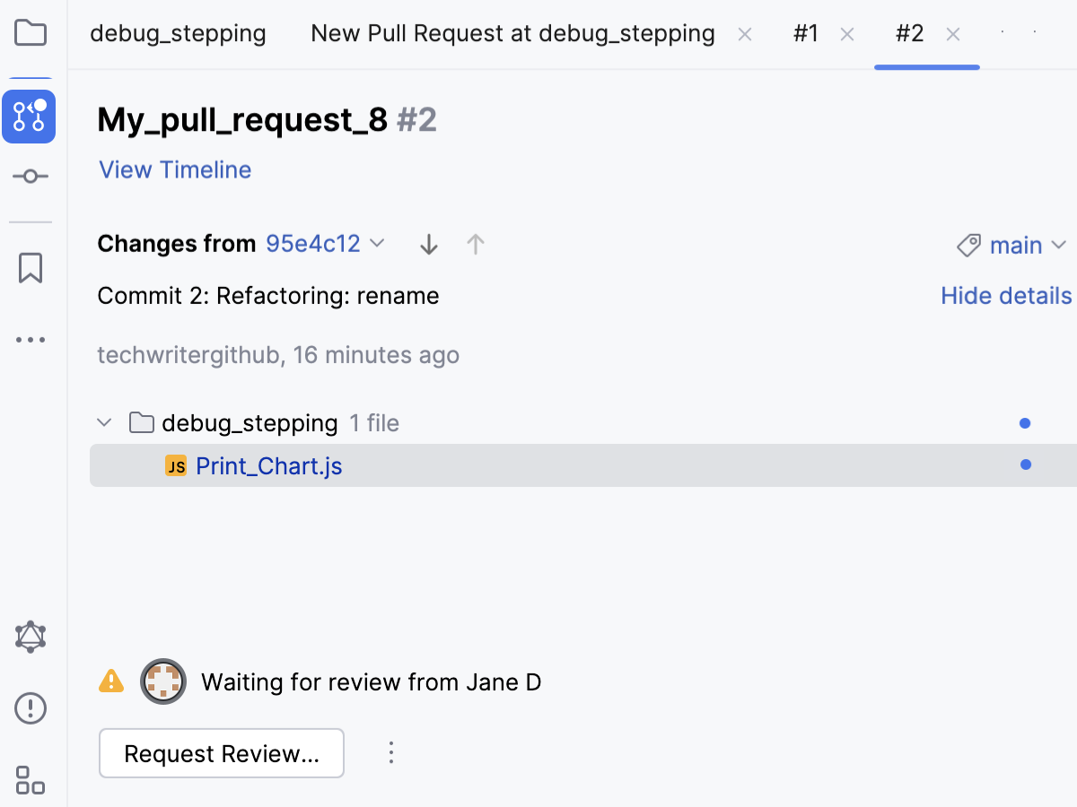 Tab with an overview of the selected pull request