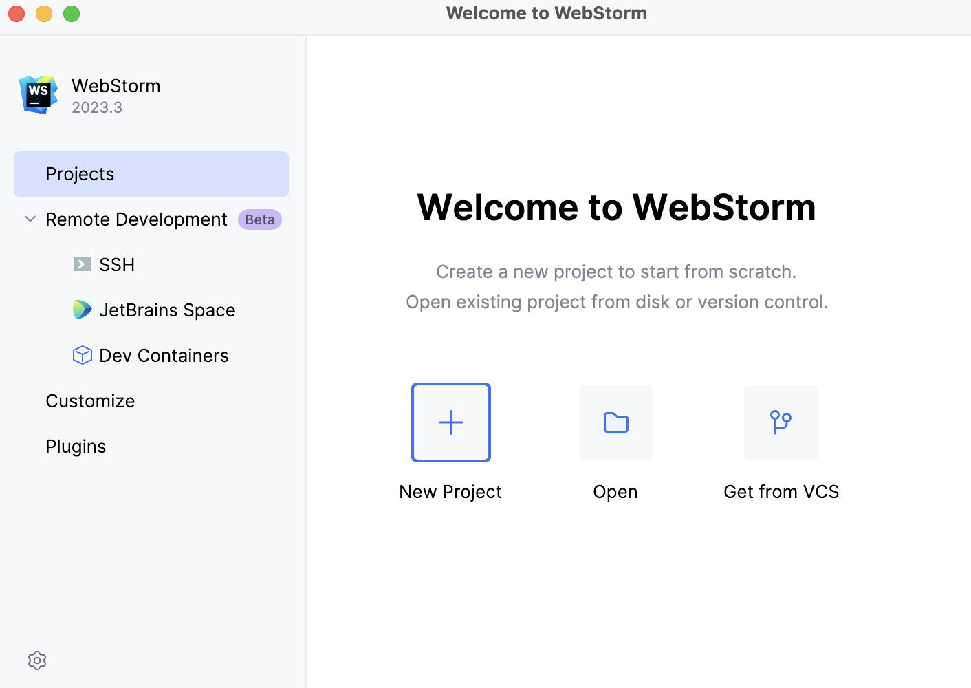 Open, check out, and create projects from the Welcome screen