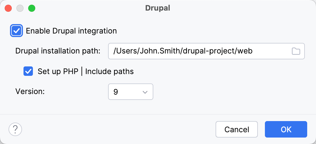 Drupal settings dialog